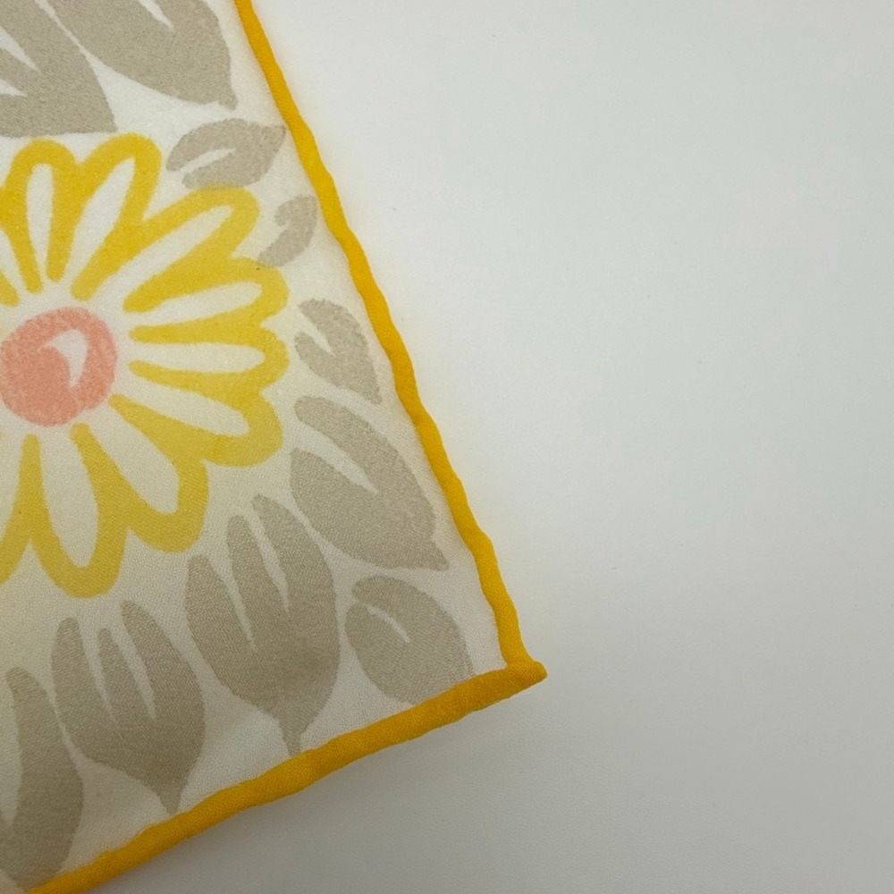 Vintage 60s Glentex Sheer Floral Scarf Hand Rolled Yellow Peach Sage Oblong Wrap - Picture 4 of 8